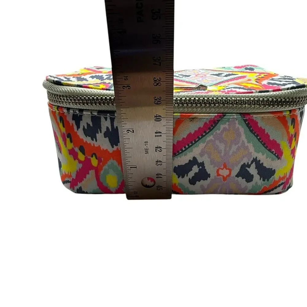 S & D Travel Jewelry Case with Multicolored Print and Zipper Closure